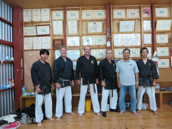 In Ishiki Hidetada sensei's dojo. Ishiki san, Fred Lohse, Neil Stolsmark sensei, Ishiki sensei, Yakashiro Kenichi sensei, Beruto san (spelled incorrectly- sorry!) 